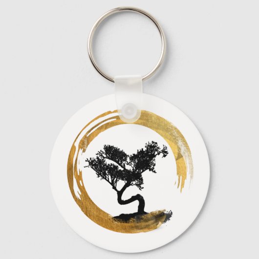 Bonsai Boom. Zen Enso Circl Feng Shui Calligraphy Sleutelhanger (Voorkant)