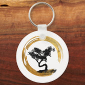 Bonsai Boom. Zen Enso Circl Feng Shui Calligraphy Sleutelhanger (Voorkant)