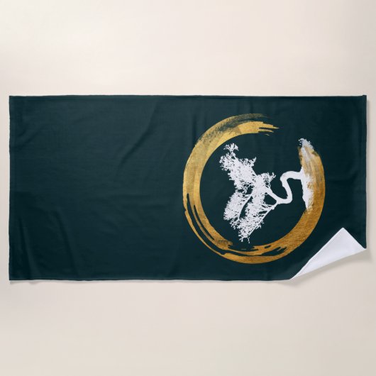 Bonsai Boom. Zen Enso Circle Feng Shui Calligraaf Strandlaken (Voorkant)