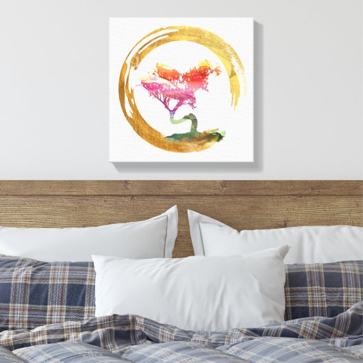 Bonsai Boom. Zen Enso Circle Waterverf Art. Canvas Afdruk (Insitu (Slaapkamer))