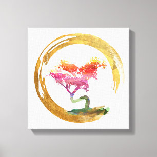Bonsai Boom. Zen Enso Circle Waterverf Art. Canvas Afdruk