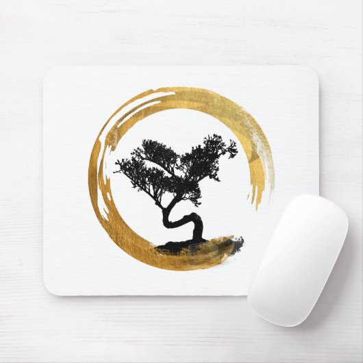 Bonsai Boom. Zen Enso Circle Waterverf Art. Muismat (Met muis)