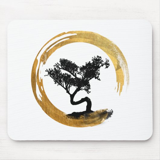 Bonsai Boom. Zen Enso Circle Waterverf Art. Muismat (Voorkant)