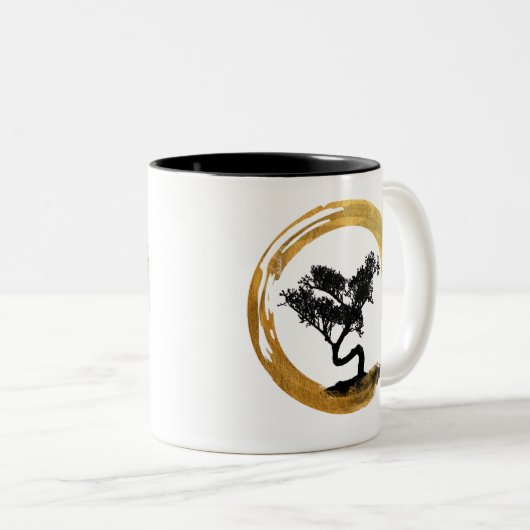 Bonsai Boom. Zen Enso Circle Waterverf Art. Tweekleurige Koffiemok (Voorkant rechts)