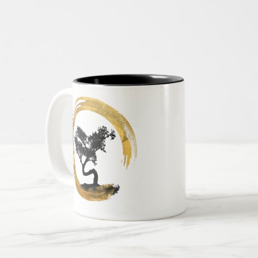 Bonsai Boom. Zen Enso Circle Waterverf Art. Tweekleurige Koffiemok (Voorkant links)