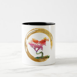 Bonsai Boom. Zen Enso Circle Waterverf Art. Tweekleurige Koffiemok