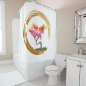 Bonsai Boom. Zen Enso Circle Waterverf Feng Shui Douchegordijn (In situ)