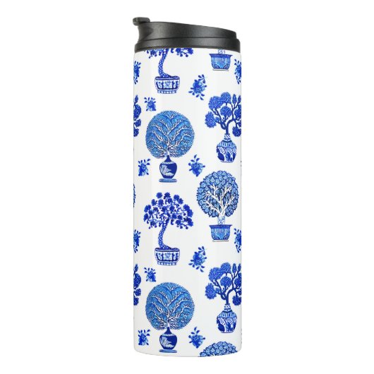 Bonsai boompatroon in kobaltblauw en wit thermosbeker (Geroteerd rechts)