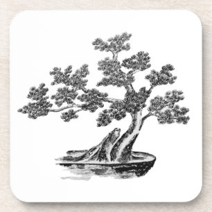 Bonsai - Chinese Stijl - zwart en wit Bier Onderzetter