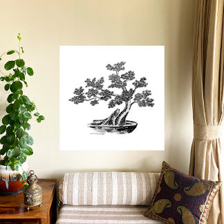 Bonsai - Chinese stijl - zwart-wit Foto Afdruk