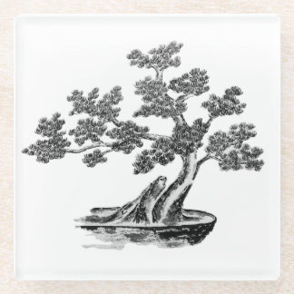 Bonsai - Chinese stijl - zwart-wit Glazen Onderzetter