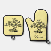 Bonsai - Chinese stijl - zwart-wit Ovenwant & Pannenlap Set (Voorkant)