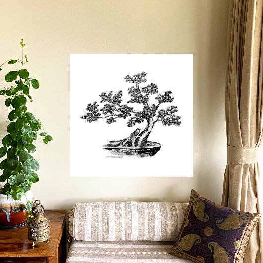 Bonsai - Chinese stijl - zwart-wit Poster