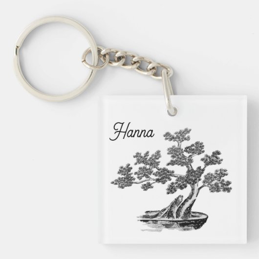 Bonsai - Chinese stijl - zwart-wit Sleutelhanger (voorkant)