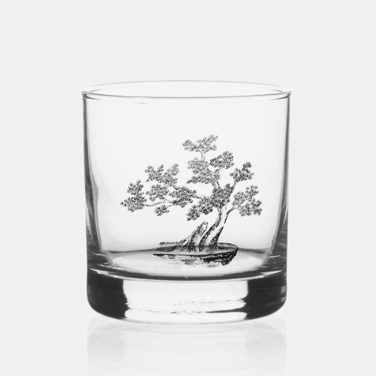 Bonsai - Chinese stijl - zwart-wit Whisky Glas (Voorkant)