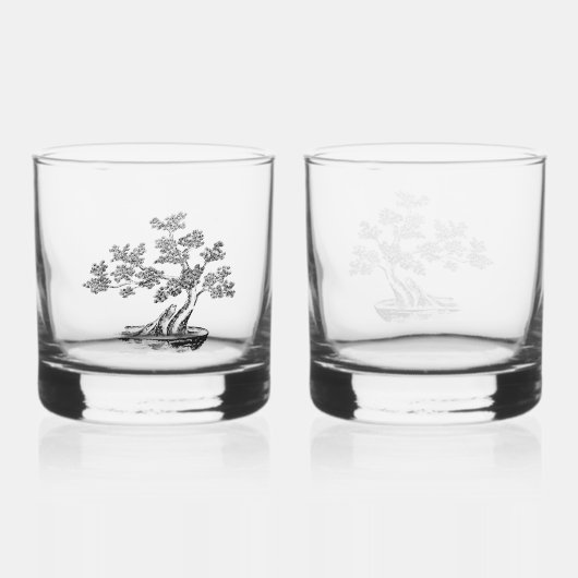 Bonsai - Chinese stijl - zwart-wit Whisky Glas (Voorkant)