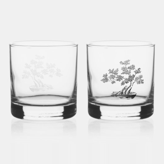 Bonsai - Chinese stijl - zwart-wit Whisky Glas (Achterkant)