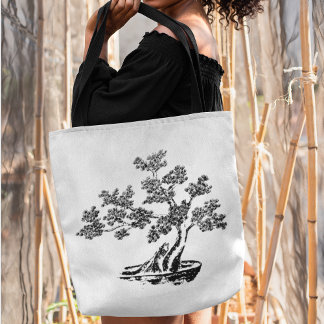 Bonsai - Chinese stijl - zwarte en witte Canvas ta Tote Bag
