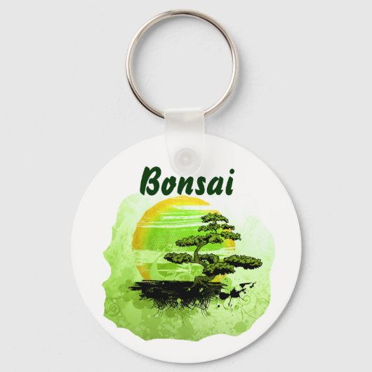 Bonsai  Grafisch, Groene Versie met tekst Sleutelhanger (Voorkant)