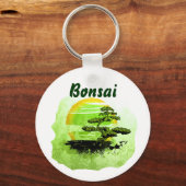 Bonsai  Grafisch, Groene Versie met tekst Sleutelhanger (Voorkant)