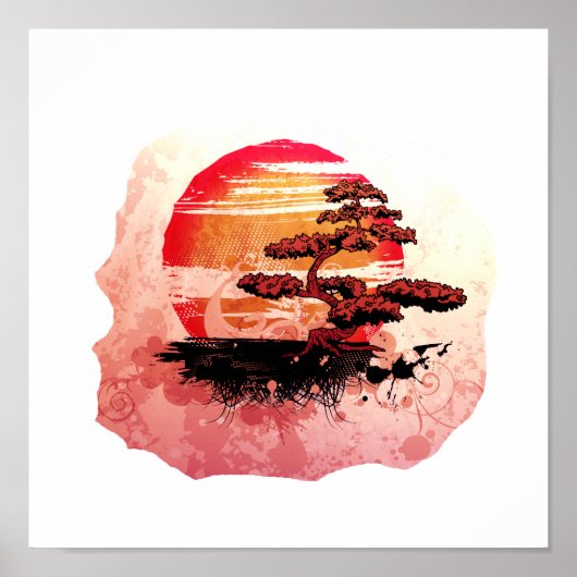 Bonsai  Grafische Cool Red versie Poster (Voorkant)