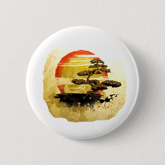 Bonsai Graphic Grunge Kijk met Sun Ronde Button 5,7 Cm (Voorkant)
