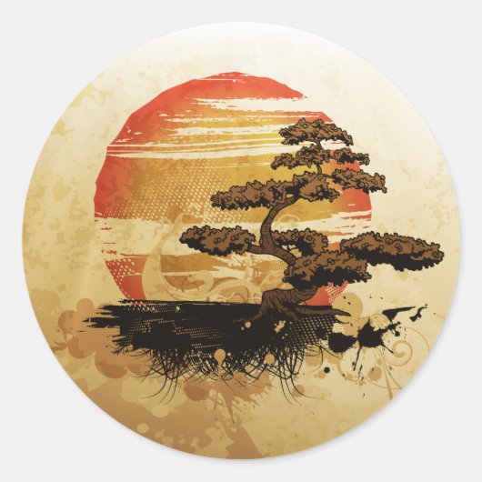 Bonsai in de zon ronde sticker (Voorkant)