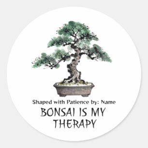 Bonsai is mijn therapie grappige quote voor bonsaï ronde sticker