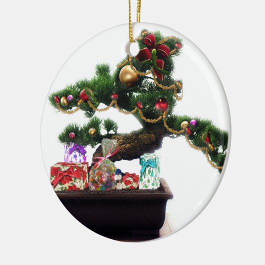 Bonsai kerstboom keramisch ornament (Links)