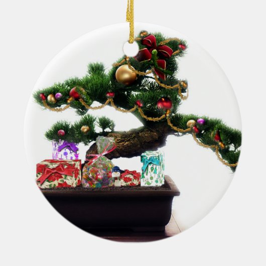 Bonsai kerstboom keramisch ornament (Achterkant)