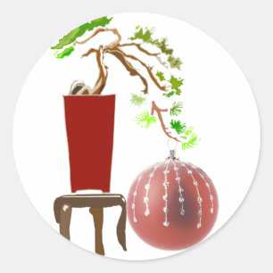 Bonsai kerstboom ronde sticker