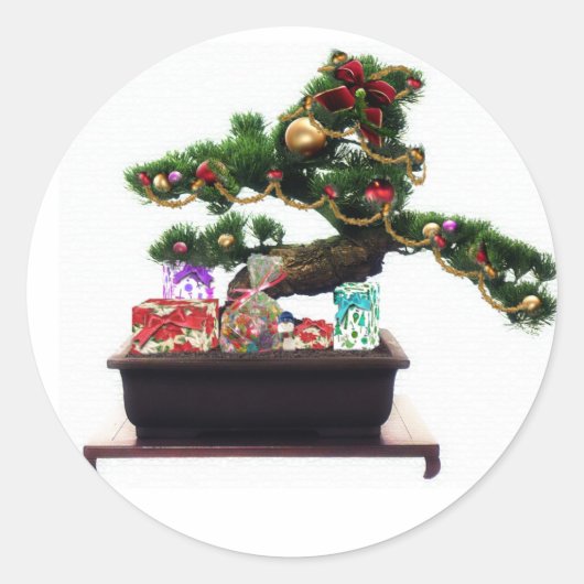 Bonsai kerstboom ronde sticker (Voorkant)