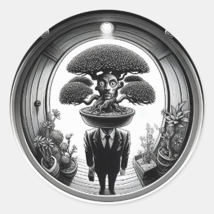 Bonsai Mind: een surrealistisch Plant Fisheye Ronde Sticker