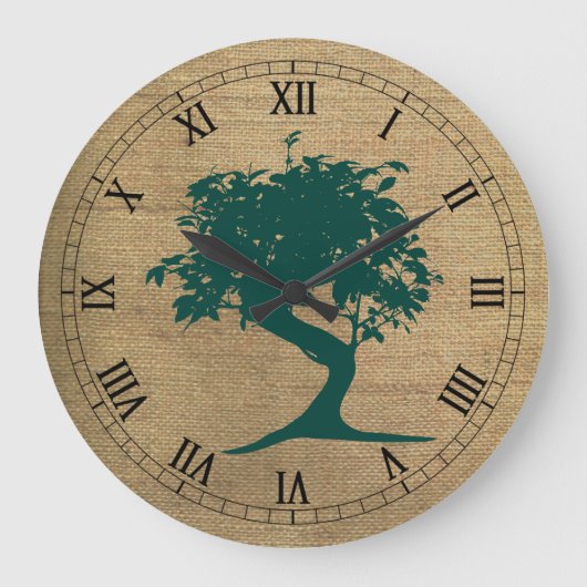 Bonsai op Burlap Wall Clock Grote Klok (Voorkant)