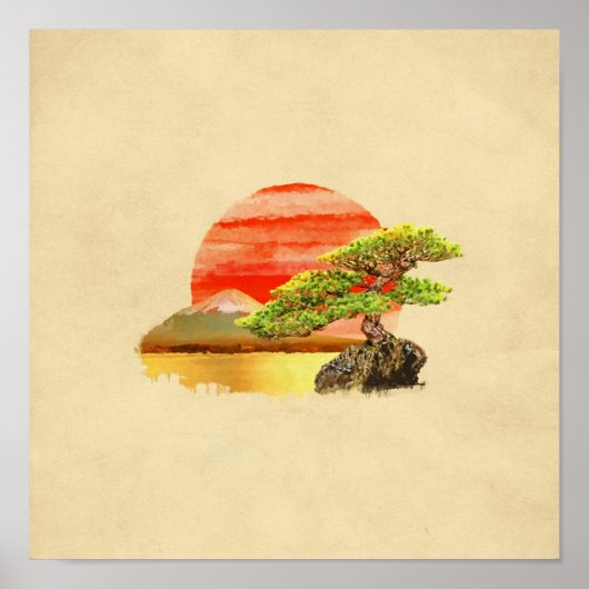 Bonsai Pine Tree - Fuji Sunset in kleur Poster (Voorkant)