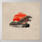 Bonsai Pine Tree - Fuji Sunset Poster (Voorkant)