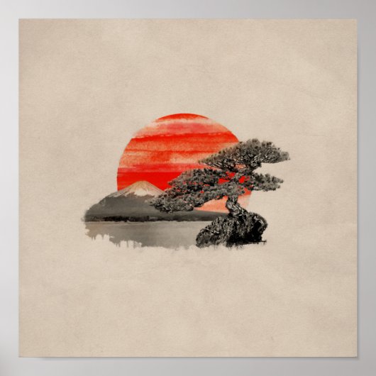 Bonsai Pine Tree - Fuji Sunset Poster (Voorkant)