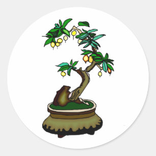 Bonsai ruiteren in Pot Bonsai Grafisch Afbeelding Ronde Sticker