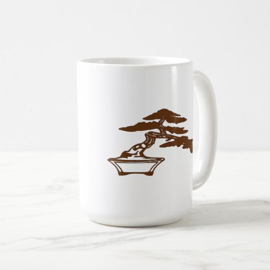 Bonsai silhouette in halfcascade-stijl (bruin) koffiemok (Voorkant rechts)