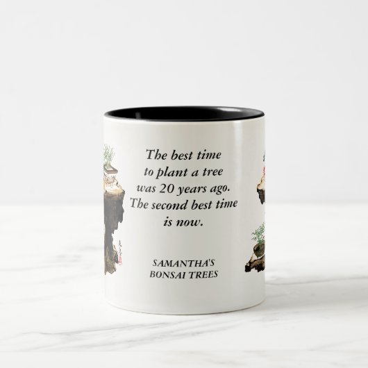 Bonsai Tree Botanische Plant Japanse Waterverf Tweekleurige Koffiemok (Center)