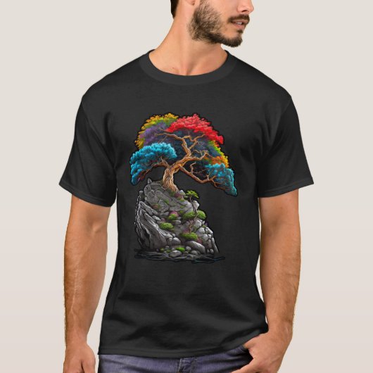 Bonsai Tree  Colorful Japanese Garden T-shirt (Voorkant)