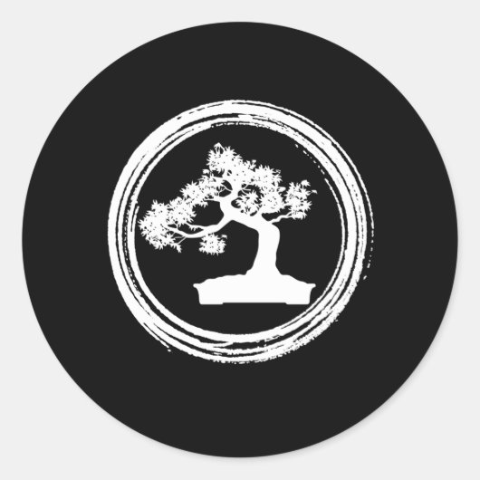 Bonsai Tree Enso Circle  Zen Calligrafie Ronde Sticker (Voorkant)