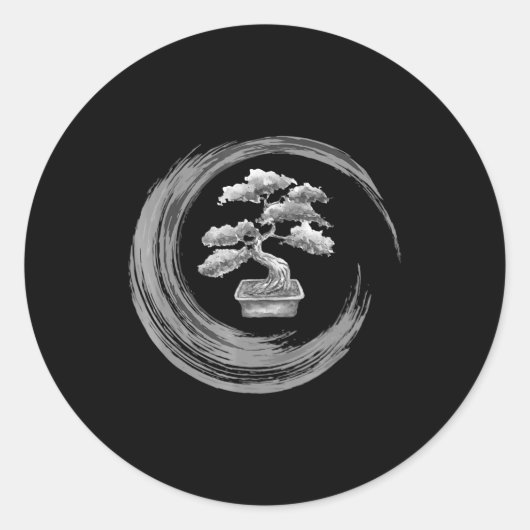 bonsai tree enso cirkel boeddhistisch diepvriescal ronde sticker (Voorkant)