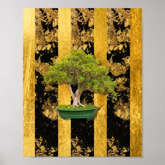 Bonsai Tree Gold Black Wall Art Poster (Voorkant)