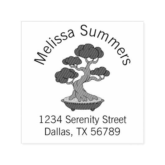 Bonsai Tree in een Tray Arch Address, Etched Zelfinktende Stempel (Design)