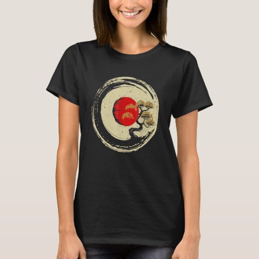 Bonsai Tree In Japanese Zen Buddhist Enso Circle M T-shirt (Voorkant)