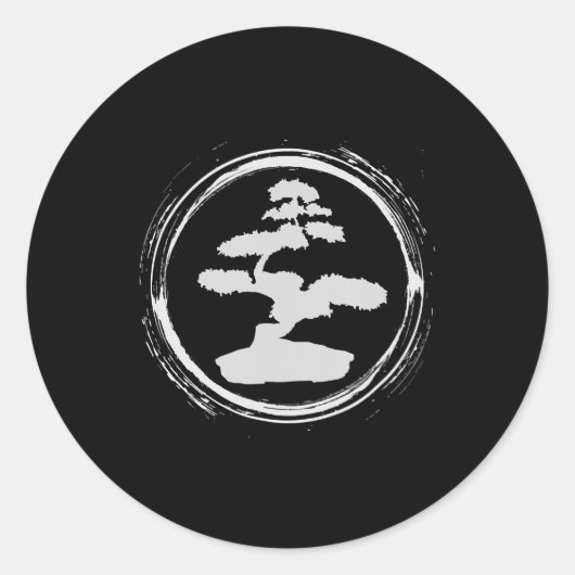 bonsai tree in zen circle - buddhist zen gift. ronde sticker (Voorkant)