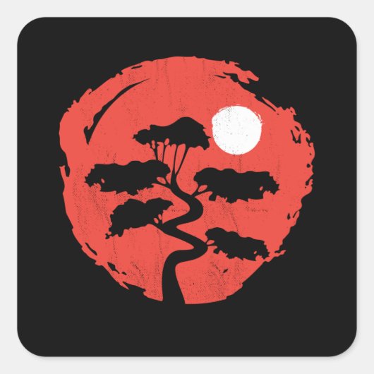 Bonsai Tree Japanse Zen Master Buddhist Vierkante Sticker (Voorkant)