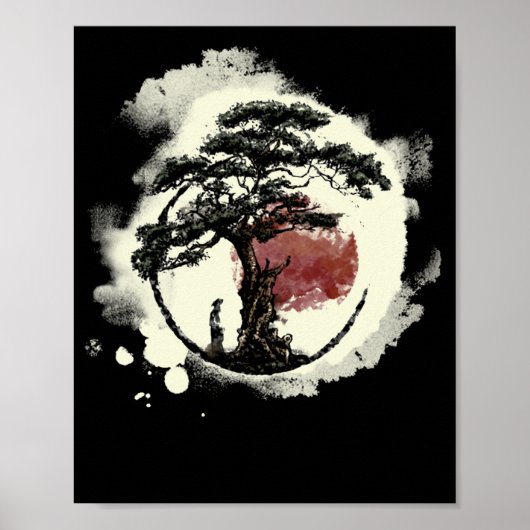 Bonsai Tree Japanse Zen Yin Yang Buddhist Cirkel Poster (Voorkant)