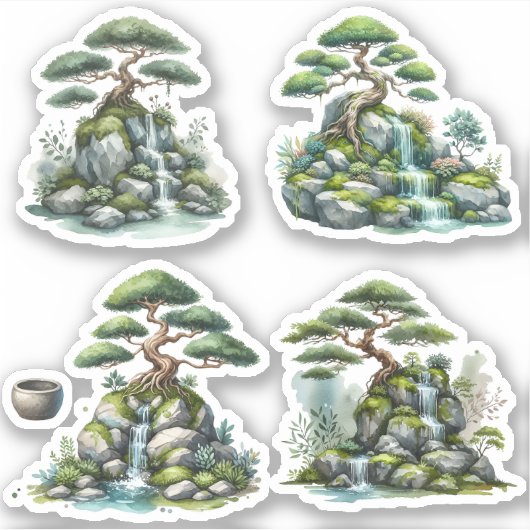 Bonsai tree on a miniature rock formation sticker (Voorkant)
